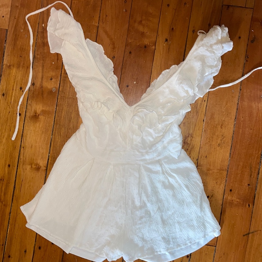 Worn once for bachelorette white shorts romper with ruffles